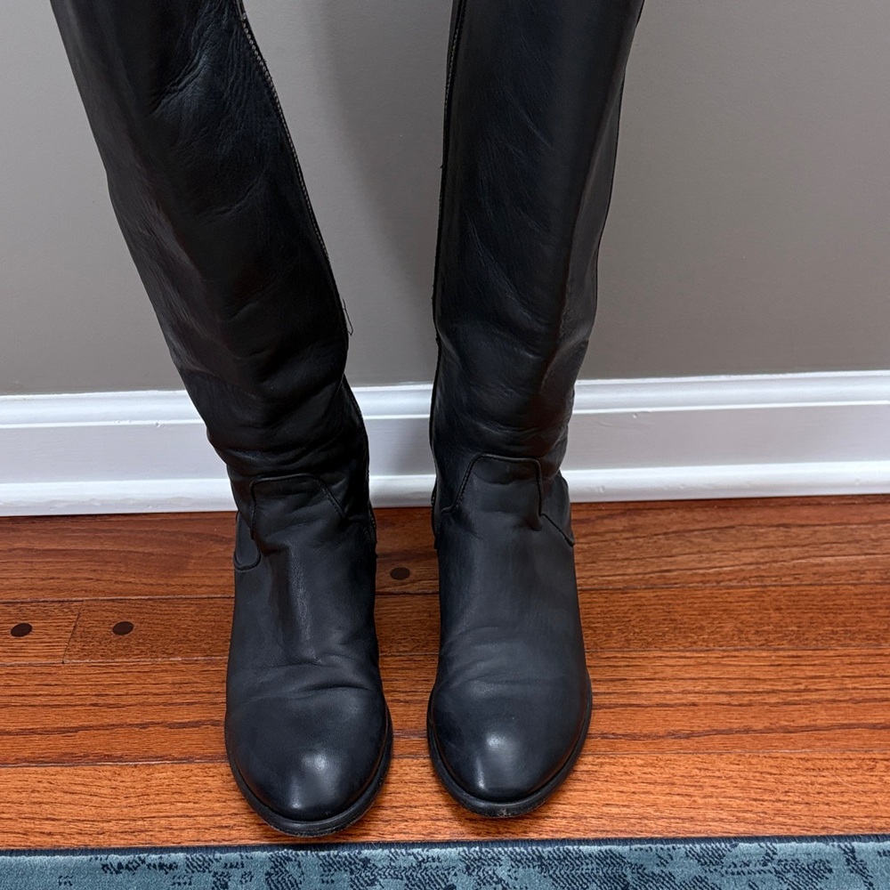 Frye Carson Piping Black Leather Knee-High Women's Boots - Picture 10 of 10